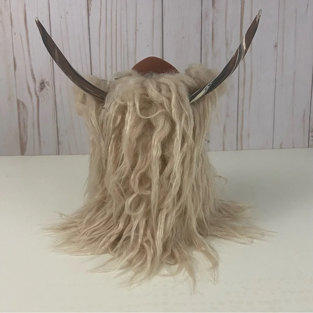 Highland Cow Coo Gnome Champagne Mongolian Fur Cowboy Hat Handmade Farmhouse - Picture 9 of 14